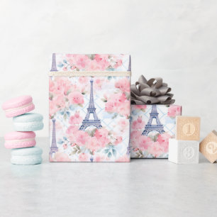 Rosarot blaue Eiffelturm Paris französische Blumen Geschenkpapier