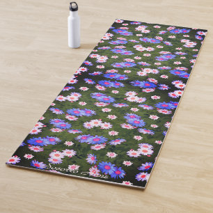 Rosarote Blüten Lavendelblaue Florale Olivgrüne Yogamatte