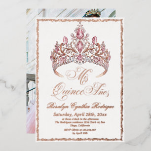 Rosarote Goldfolie-Tiara Quinceanera Foto Folieneinladung
