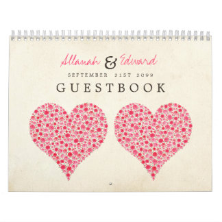 Rosarote Herz-Rosen, die Gast-Zeichen-Buch Wedding Kalender