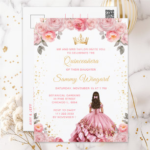 Rosarote Prinzessin Floral Quinceañera Postkarte