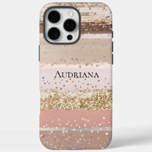 Rosarote Schokoladen-Gold-Glitzerstreifen iPhone 16 Pro Max Hülle