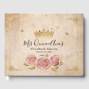 Rosarote und goldene Krone Elegante Quinceanera Gästebuch