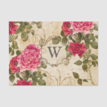 Rosarote Vintage Rosen-mit Monogramm Initiale