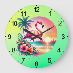Rosaroter Flamingo Sonnenuntergang Clipart-93938 Große Wanduhr