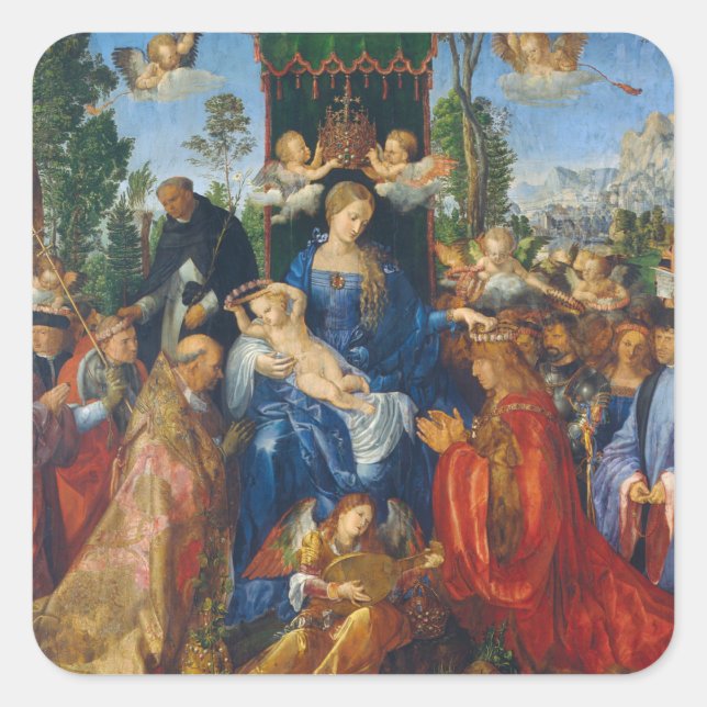 Rosary - Albrecht Dürer, 1506 Quadratischer Aufkleber (Vorderseite)