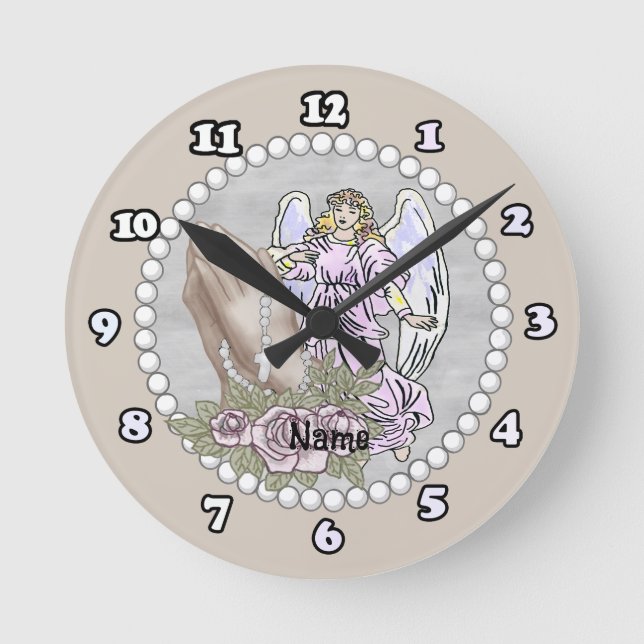 Rosary Angel Clock beten Runde Wanduhr (Vorderseite)