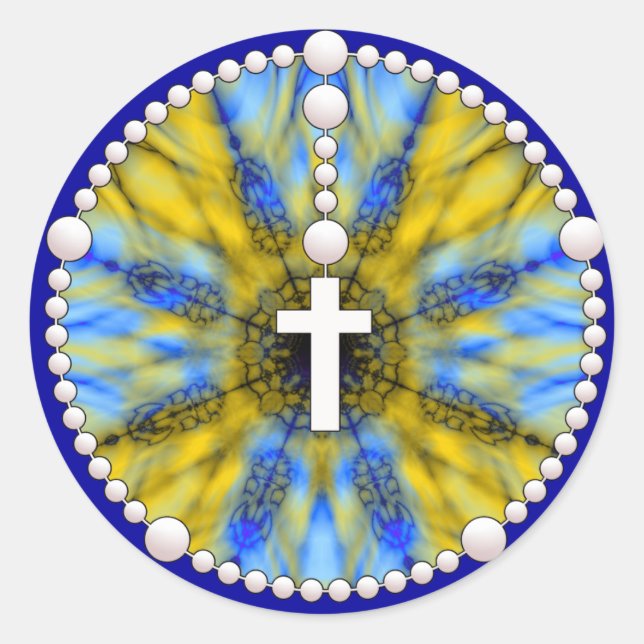 Rosary Dream Catcher Gelb & Blau Runder Aufkleber (Vorderseite)