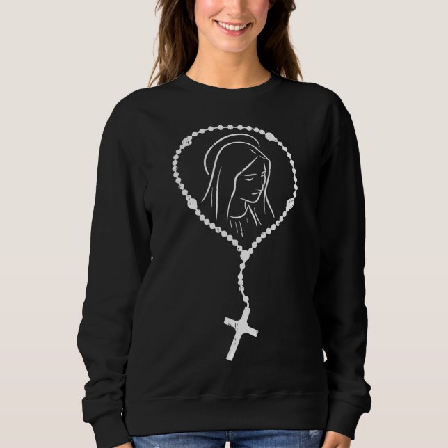 Rosary Jungfrau Mary God Jesus Faith Religious Cat Sweatshirt (Vorderseite)
