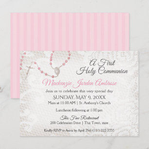 Rosary und Spitzen Erste Kommune Rosa Einladung