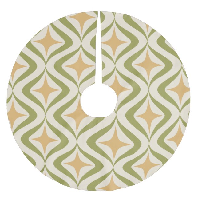 Rosasterne und grüne Wellen Polyester Weihnachtsbaumdecke (Vorderseite)