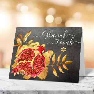 Rosch ha-Schana Rot Gold Granatapfel Wasserfarbe G Karte