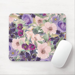 Rösch-pink-violette Wasserfarben-Blumen Mousepad