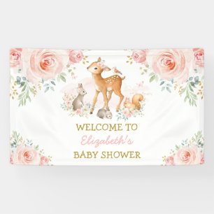 Rösch Rosa Florale Waldhirsch Hase Willkommen Baby Banner