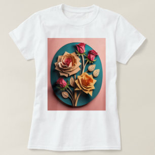 Rose 3D Paper Art Design T - Shirt