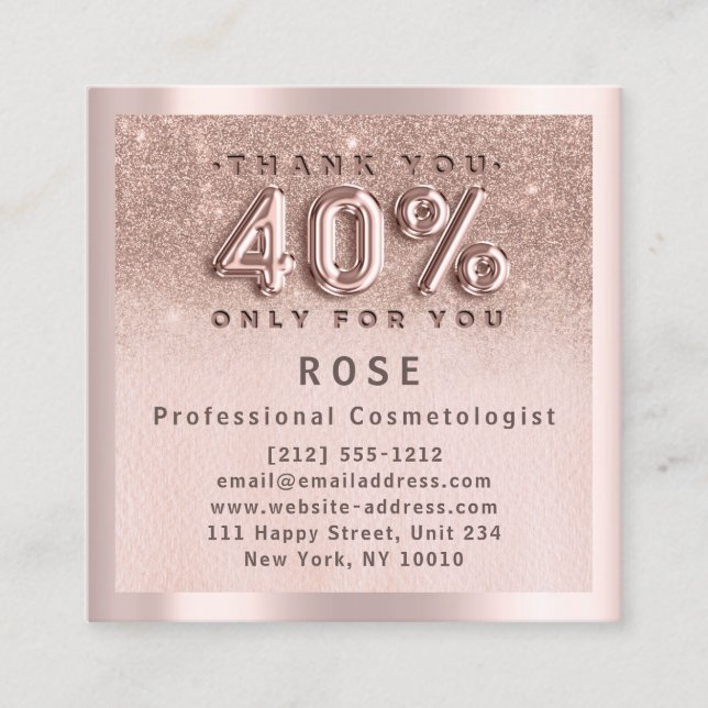 Rose 40% Rabatt Logohair Glitzer Ballon Terminkarte (Vorderseite)