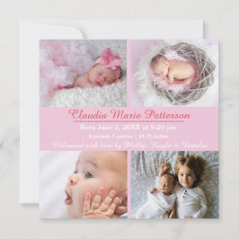 Rose 4 Photos - Faire-part de naissance