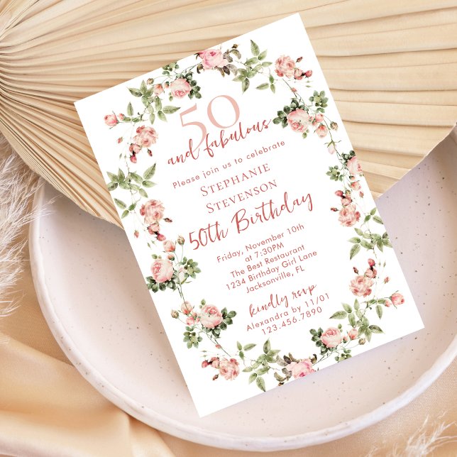 Rose 50 & Fabulous 50th Birthday Garden Tea Party Einladung (Von Creator hochgeladen)