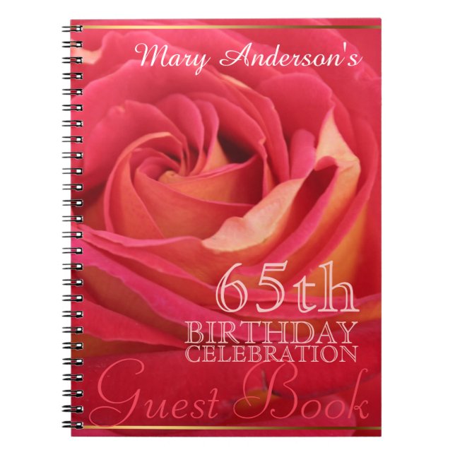 Rose 65e anniversaire Fête sur mesure Livre d'invi (Devant)