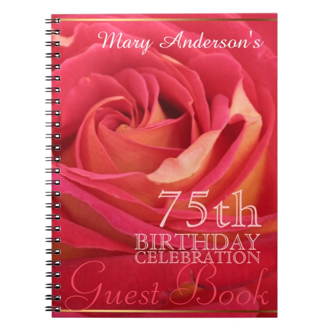 Rose 75e anniversaire de fête Livre d'invité perso (Devant)