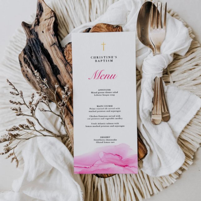 Rose Alcohol Ink Girl Baptism Christening Menu (Créateur téléchargé)