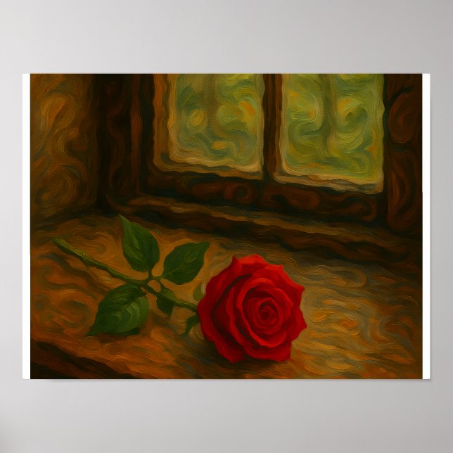Rose am Fenster Poster (Vorne)