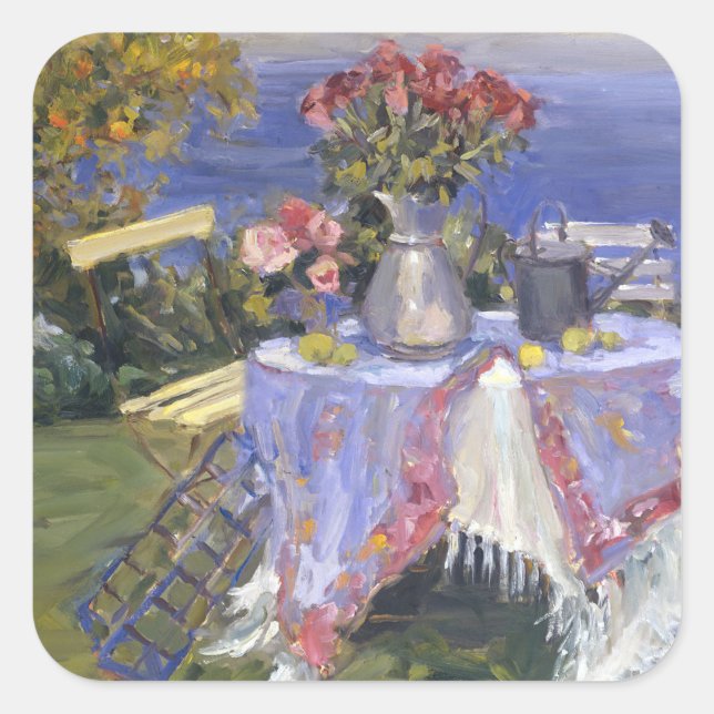 Rose am Meer Quadratischer Aufkleber (Vorderseite)