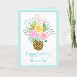 Rose Ananas Geburtstag Bouquet Pink Türkis Karte