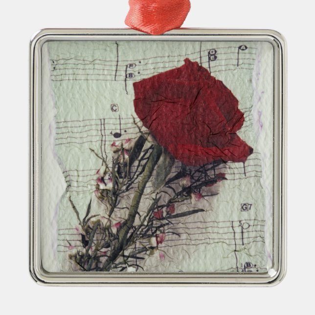 <Rose and Music> durch Kim Koza 2 Silbernes Ornament (Vorne)