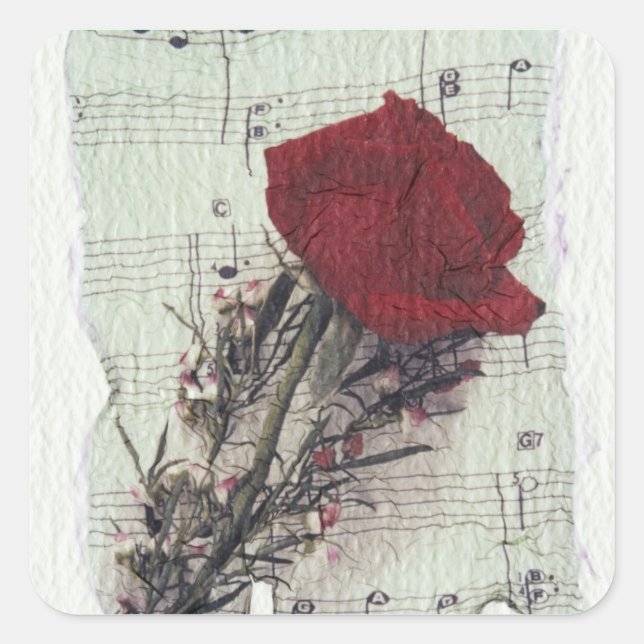 <Rose and Music>von Kim Koza 2 Quadratischer Aufkleber (Vorderseite)