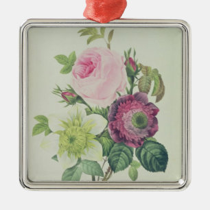 Rose, Anemone und Clematide Ornament Aus Metall