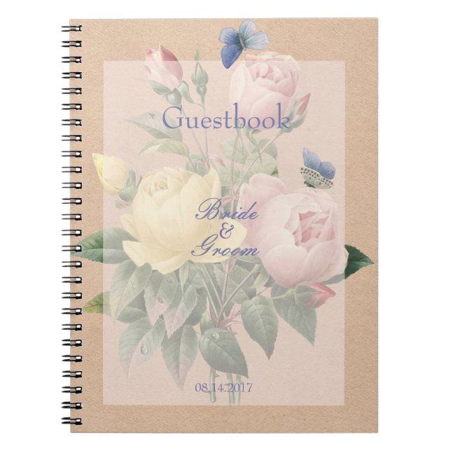Rose anglais Butterfly Garden Wedding livre d'or (Devant)