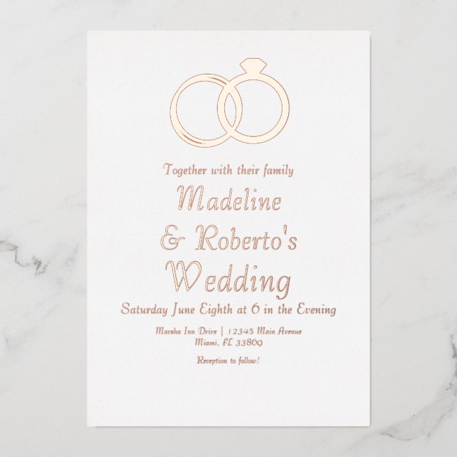 Rose Anneaux d'or Mariage Pressing Foil Invitation (Recto)