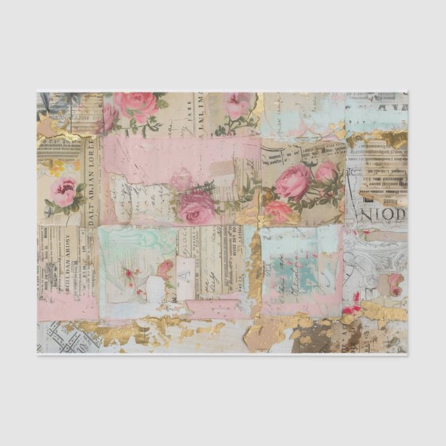 Rose Antikes Collage Muster Seidenpapier (Vorderseite)