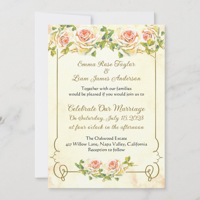 Rose antique 5 x 7 Faire-part de mariage II (Devant)