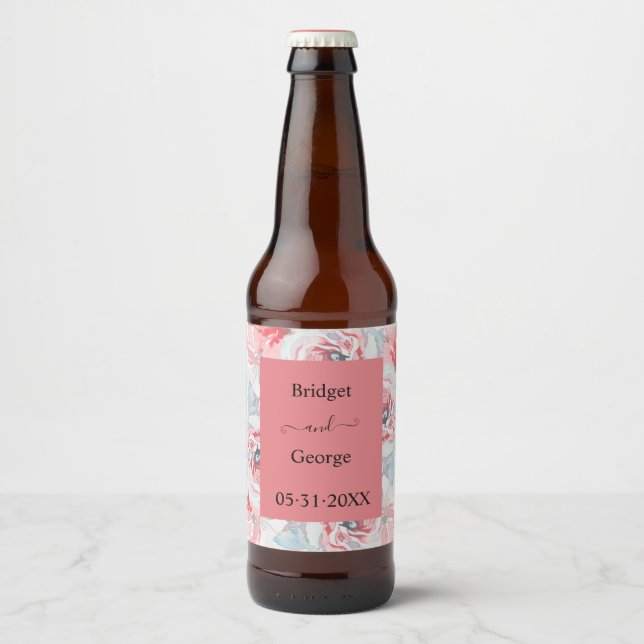 Rose Aprikose Hochzeit Bierflaschenetikett (Vorderseite)