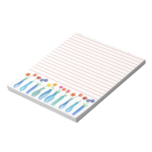 Rose Aquarell Blume Bouquet Orange Lined Notizblock (Rotiert)