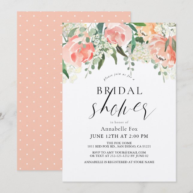 Rose Aquarell Blumenmuster Brautparty Einladung (Vorne/Hinten)