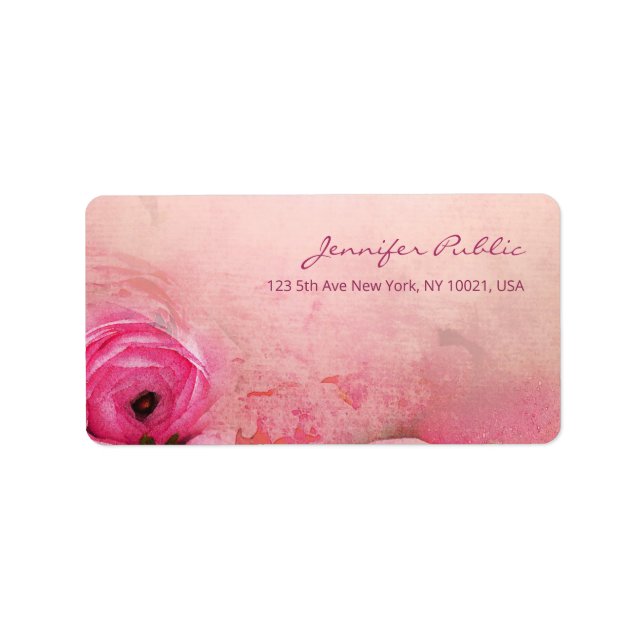 Rose Aquarell Moderne Handschrift Elegant Adressaufkleber (Vorne)