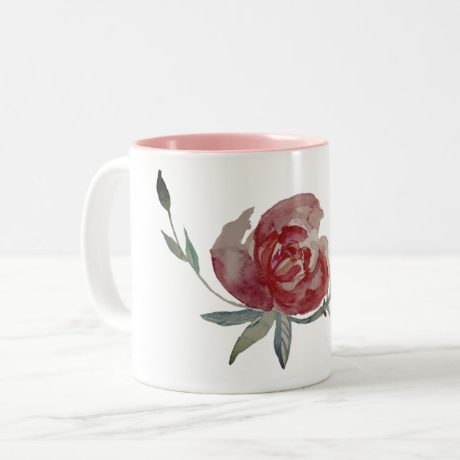 Rose Aquarell Tasse (Vorderseite Links)