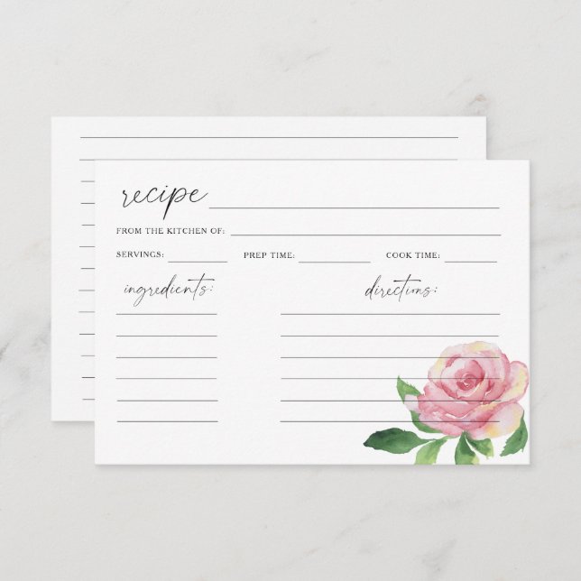 Rose aquarelle - carte de recette (Devant / Derrière)