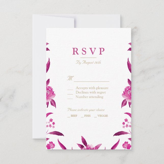 Rose Aquarelle florale Chinoiserie Mariage RSVP (Devant)