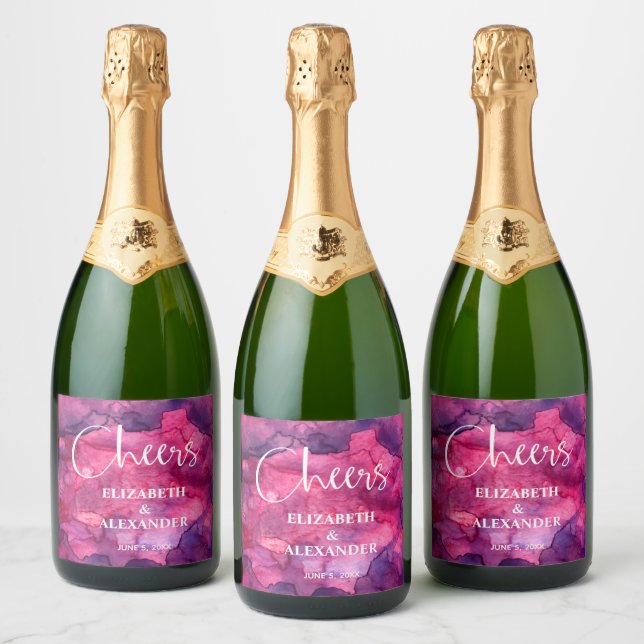 Rose - Aquarelle violette Étiquettes de vin étince (Bouteilles)