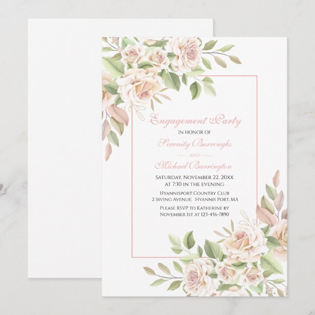 Rose Aquarellfarben Blush Pink Floral Engagement P Einladung (Vorne/Hinten)