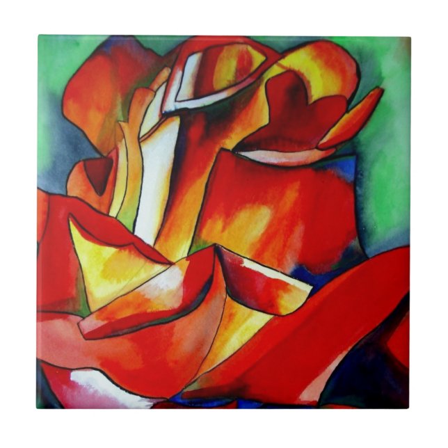 Rose Aquarellkunst Fliese (Vorderseite)