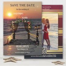 Rose Arbor Beach Sunset QR-Code Save the Date Kart