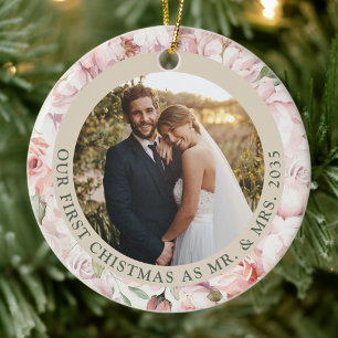 Rose Arbor Erstes Weihnachten als Herr & Frau Fl Keramik Ornament