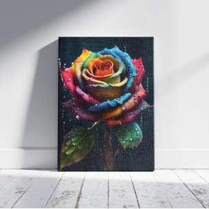Rose arc-en-ciel - toile
