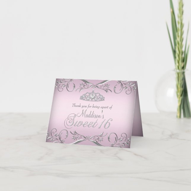 Rose & Argent Tiara Sweet 16 Cartes de remerciemen (Devant)