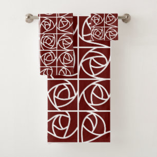 Rose Art déco Carrés stylisés Floral rouge profond